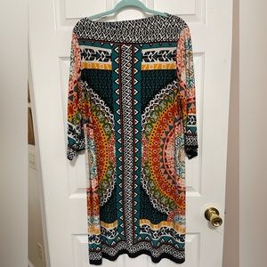 eci Woman Size 10w; 3/4 length bell sleeve, knee length dress; bold colors